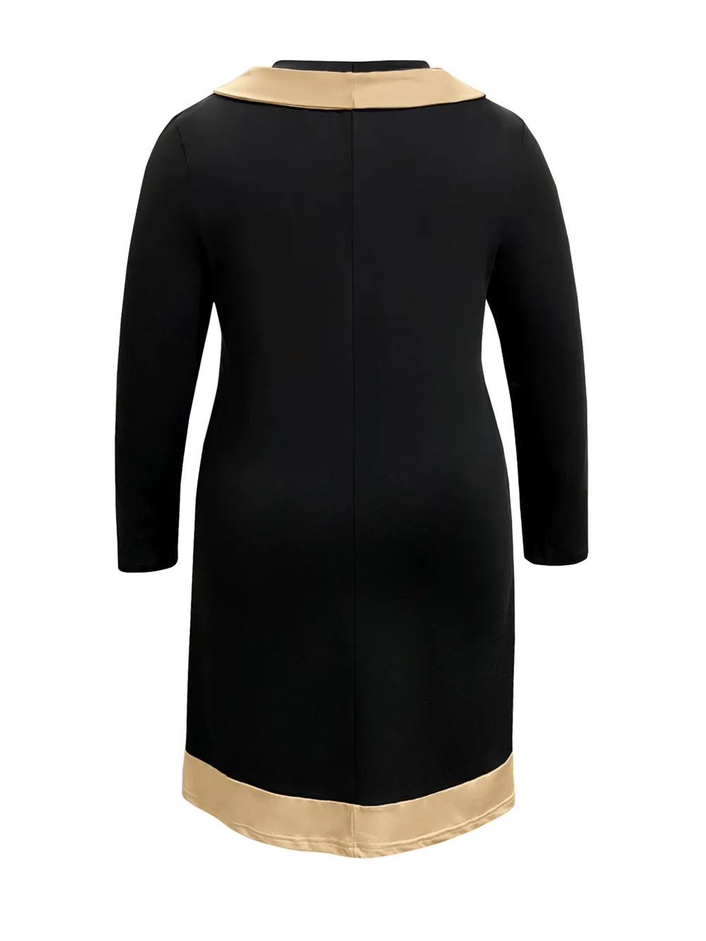 Plus Size Contrast Trim Drawstring Long Sleeve Mini Dress, image 3