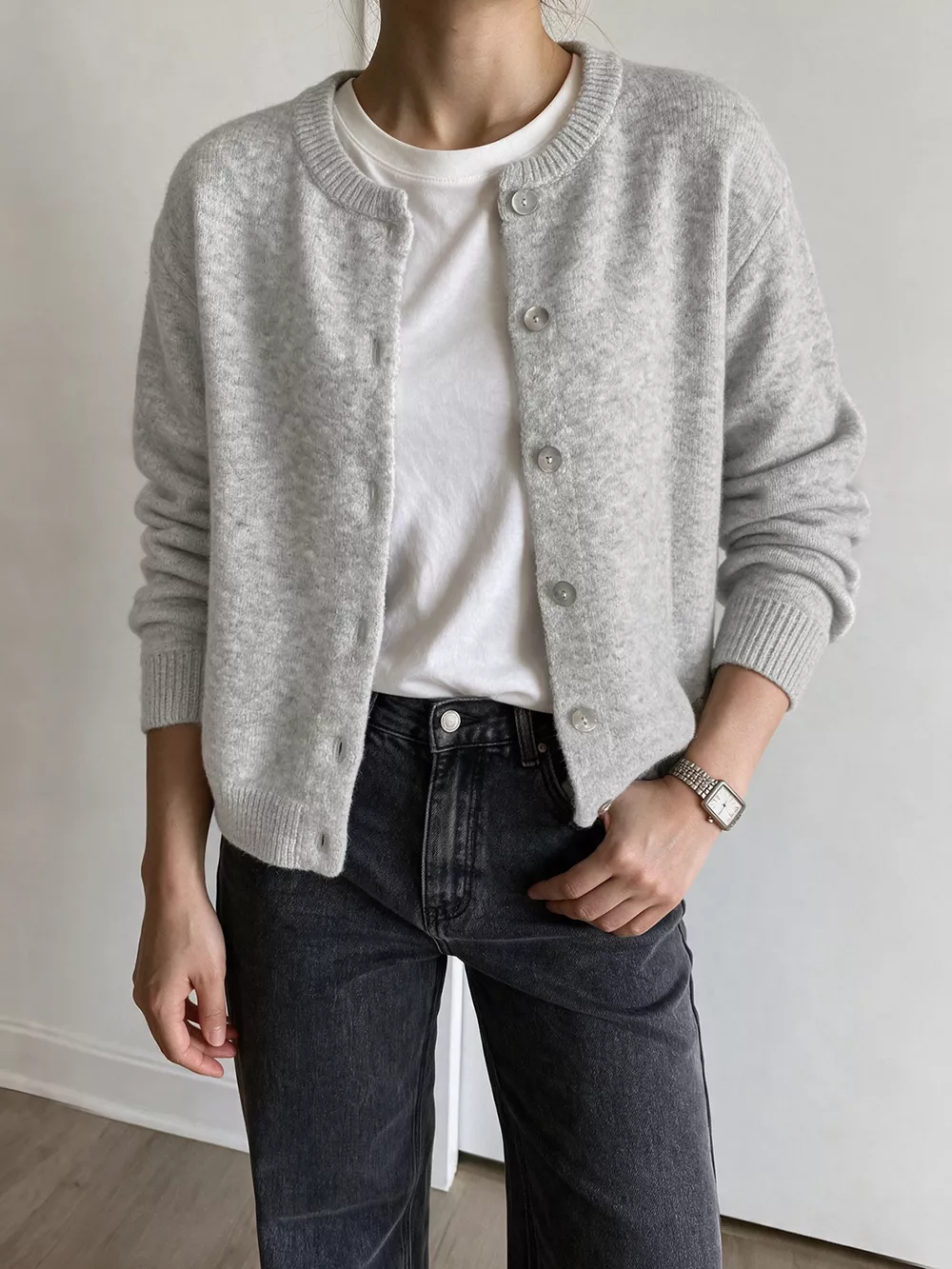 Crew Neck Button-Down Cardigan, image 3