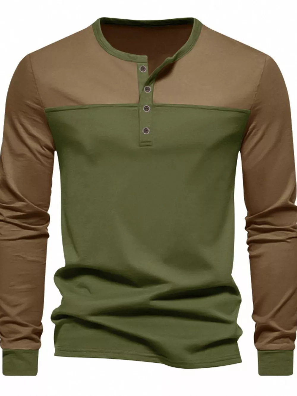 Men's Full Size Color-Block Long Sleeve Henley T-Shirt Plus Size, image 3
