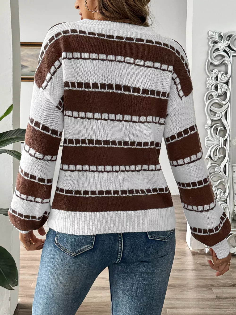 Striped Knit Dropped Shoulder Sweater, image 7