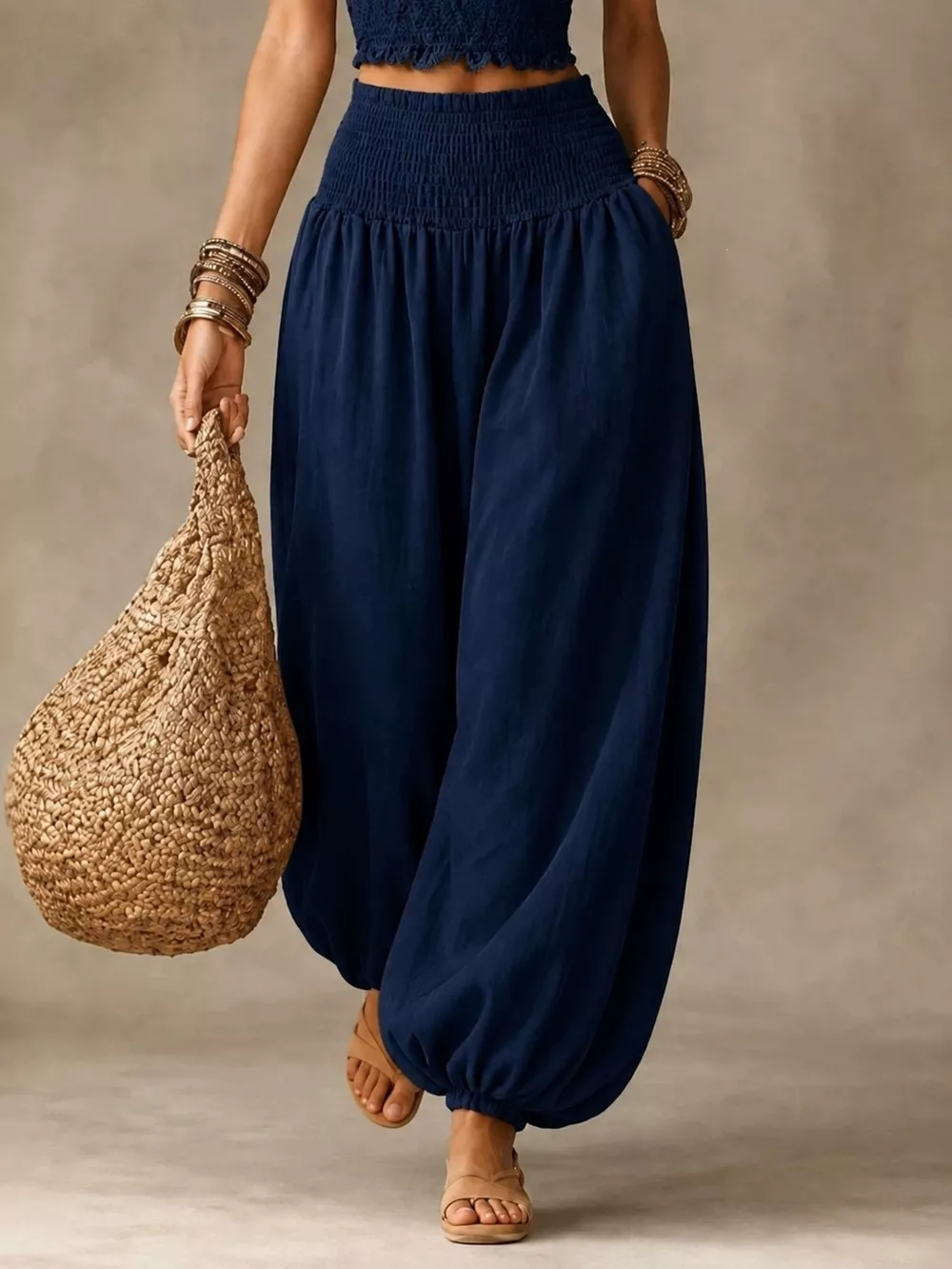 Full Size Smocked Harem Pants Plus Size, image 7