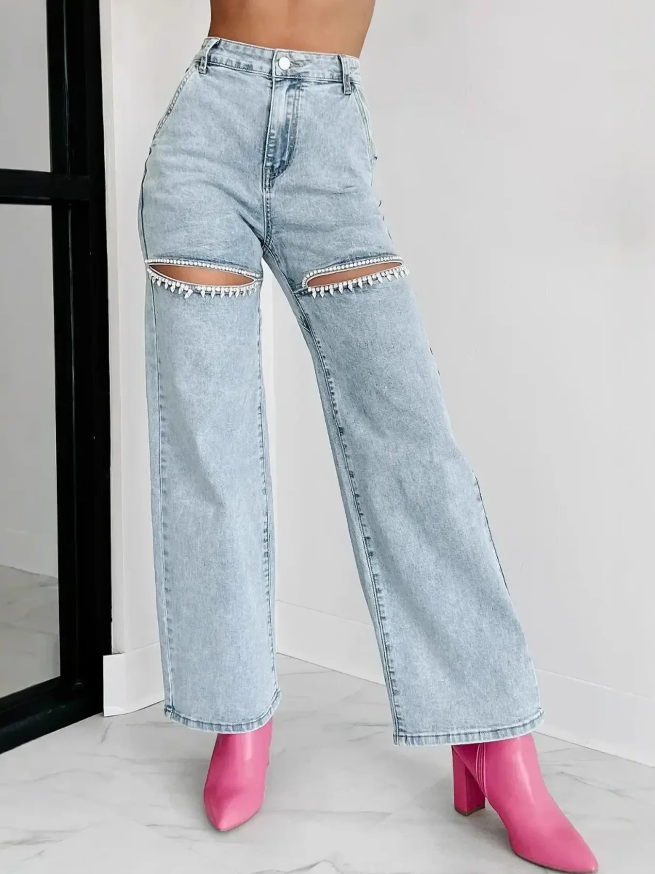 High Waist Cut-Out Wide Leg Jeans, image 4