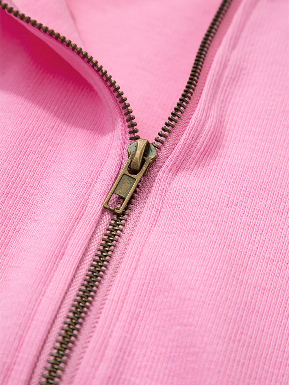 Solid Color Ribbed Zip Up Drawstring Hooded Jacket, image 7