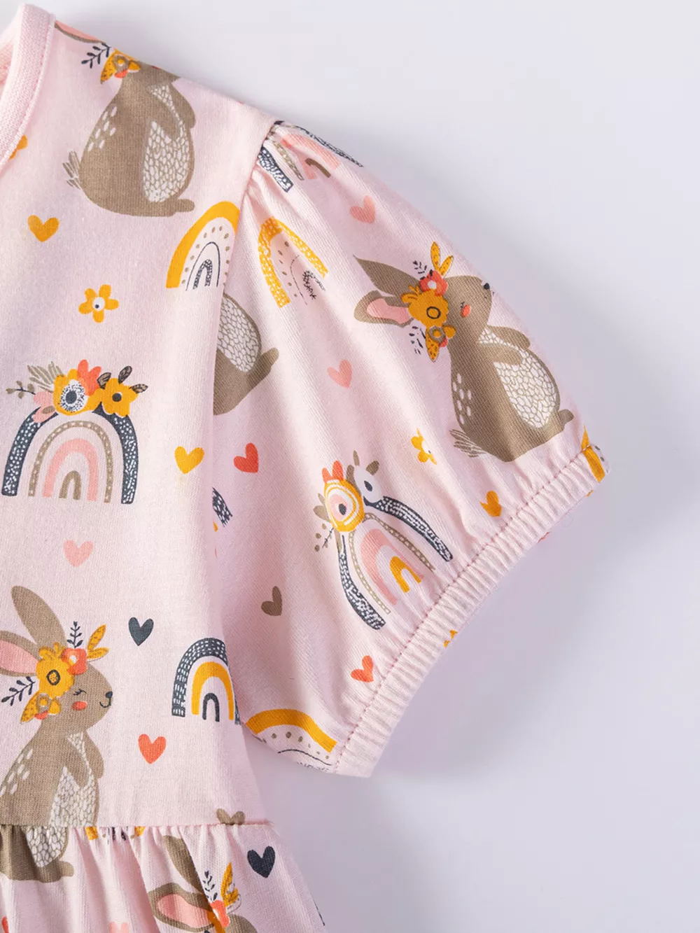 Children's Tiered Bunny Rainbow Print Casual Dress, image 5