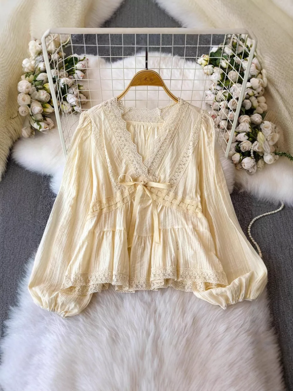 Lace Detail V-Neck Blouse, image 2