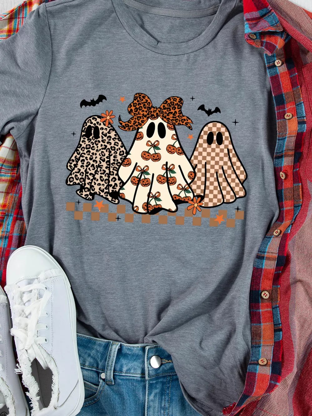Halloween Ghost Round Neck Casual Tee, image 4