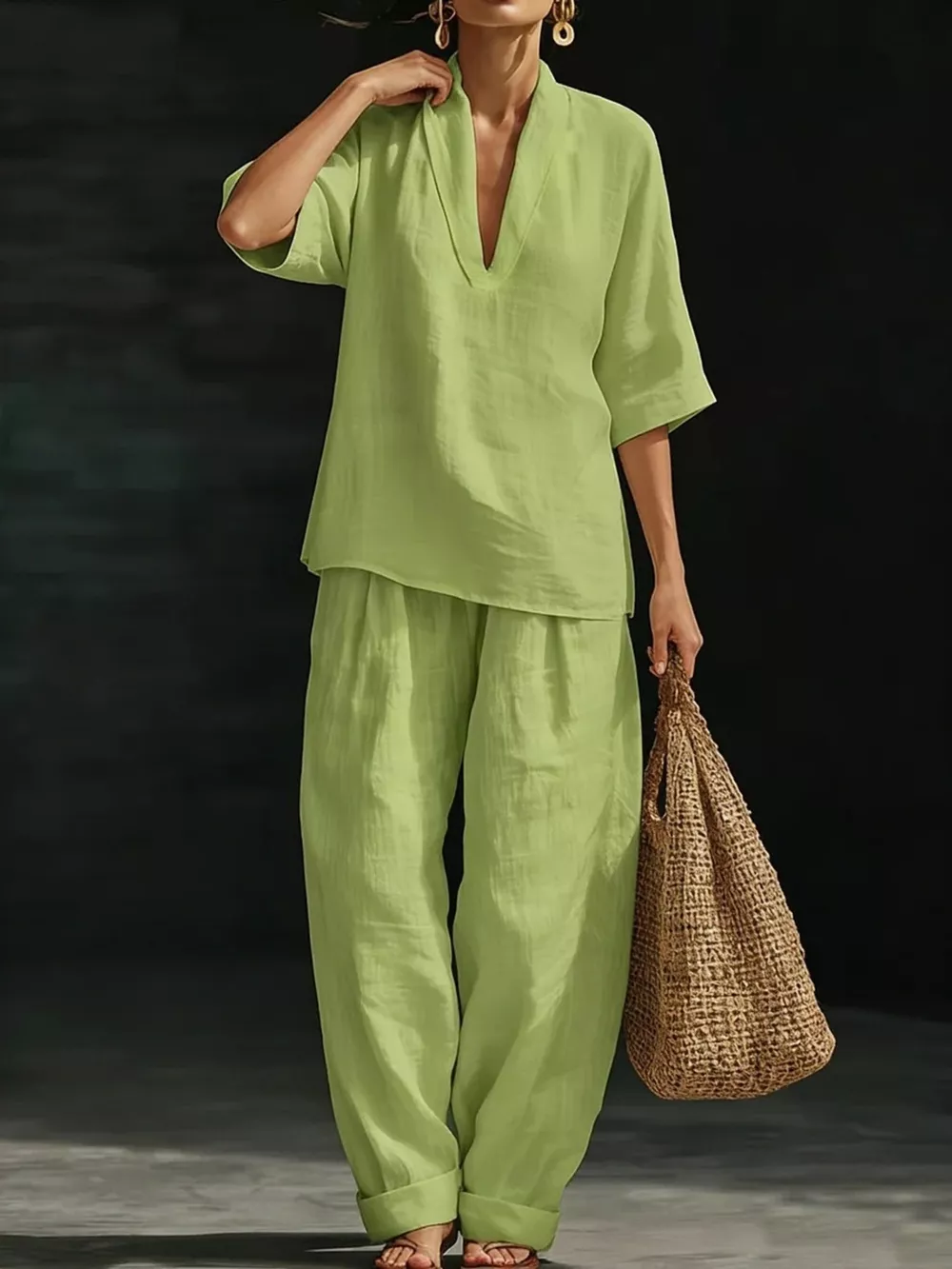 Half Sleeve Loose Fit Top and Pants Set, image 5