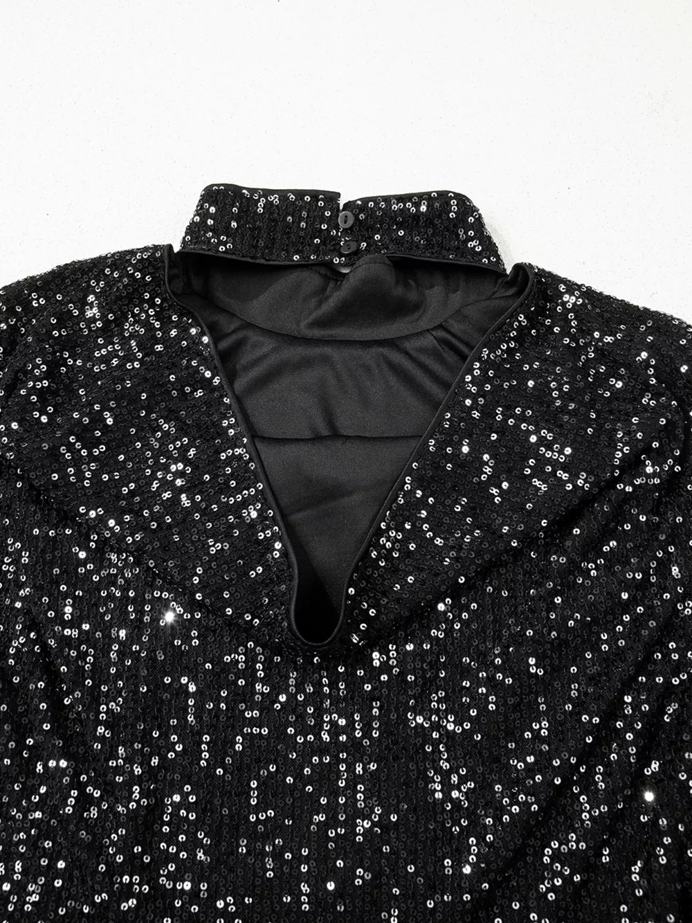 Sequin Mock Neck Drape Open Back Bell Sleeve Top, image 11
