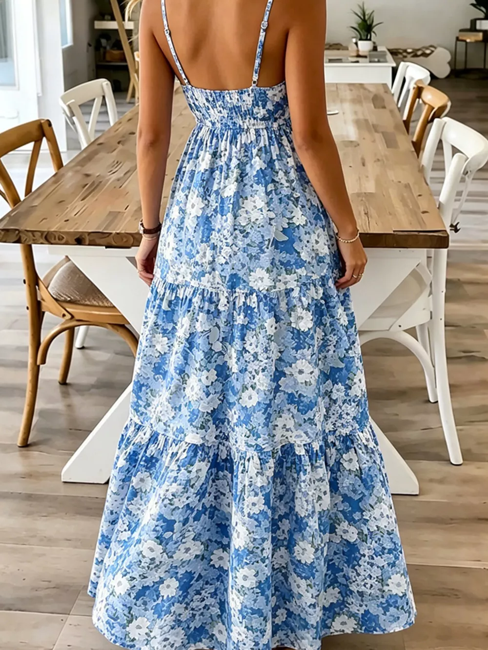 Floral Print Maxi Dress with Spaghetti Straps, image 2