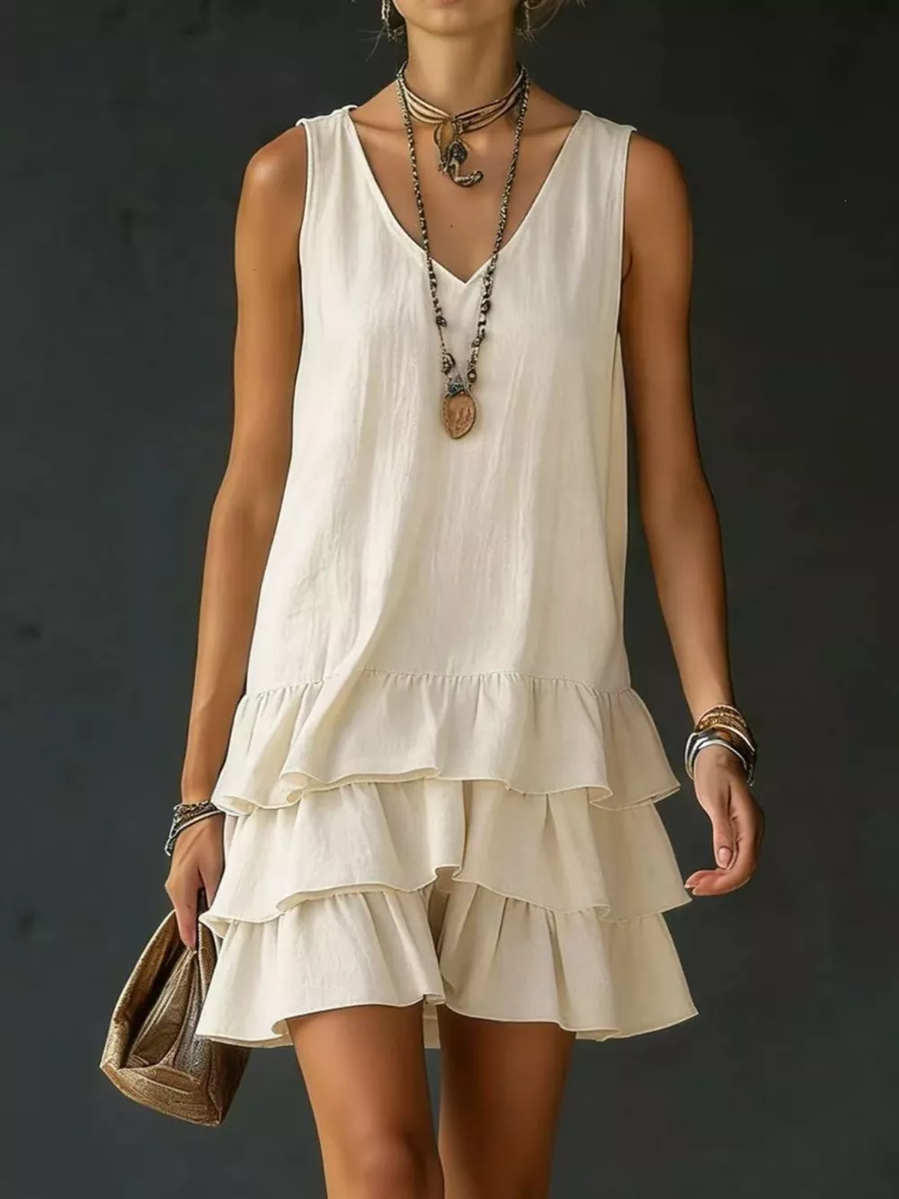 Full Size Ruffled Hem V-Neck Sleeveless Dress Plus Size, image 10