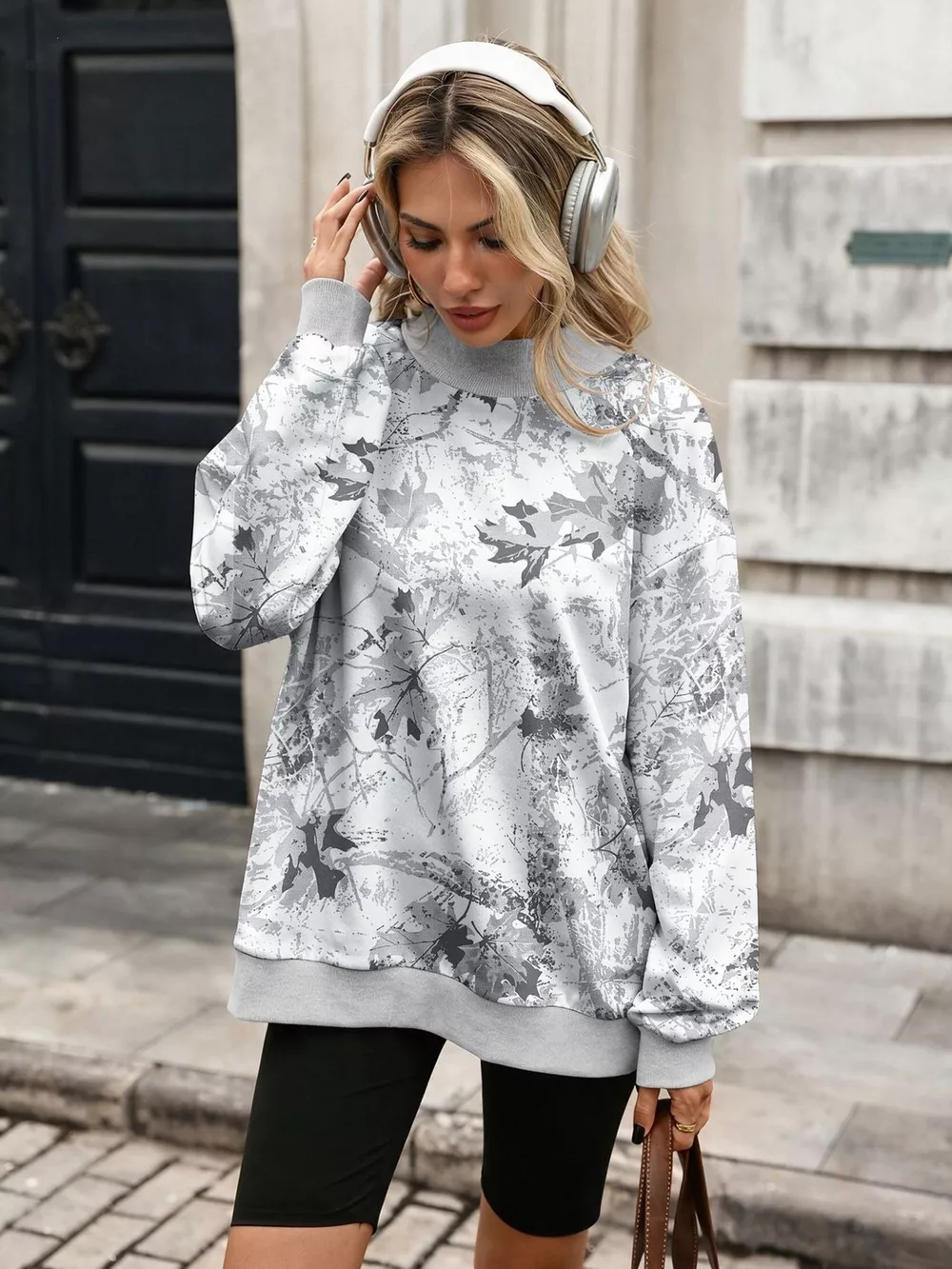 Camouflage Print Mock Neck Sweatshirt, image 7
