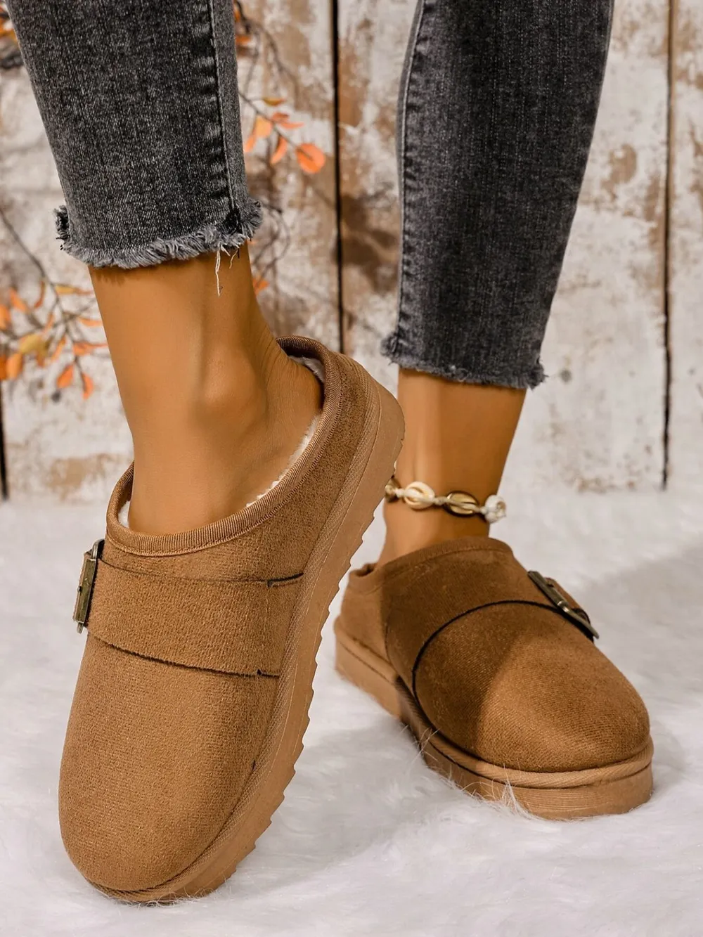 Cozy Buckle Suede Winter Slippers, image 8