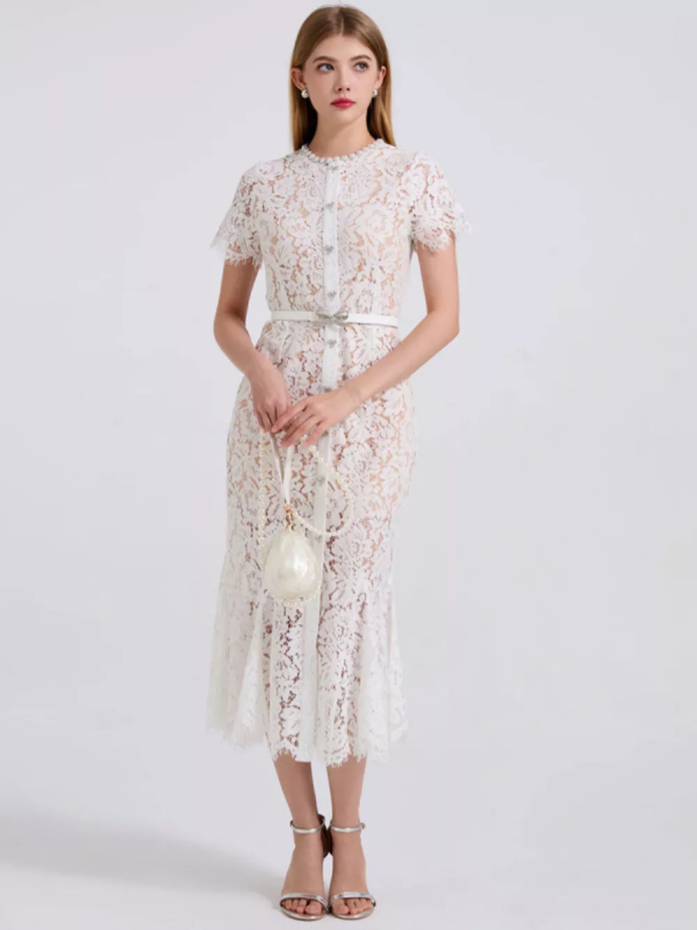 Lace Short Sleeve Mermaid Dress, image 18