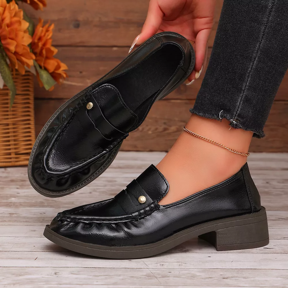 Round Toe Block Heels Loafers, image 4
