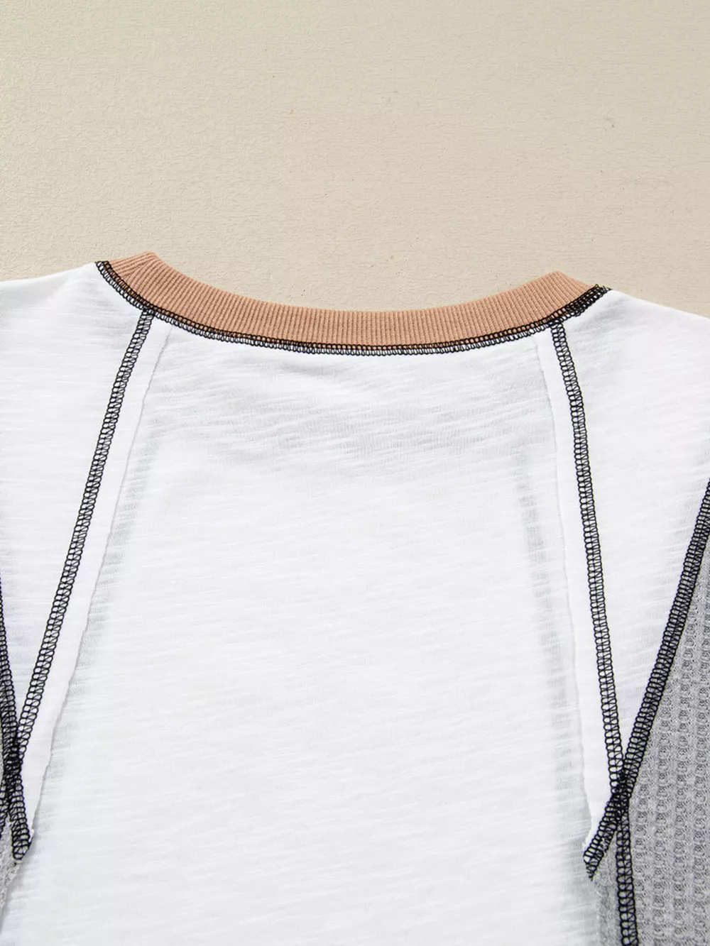 Color Block Textured Knit Patchwork Casual Top, image 6