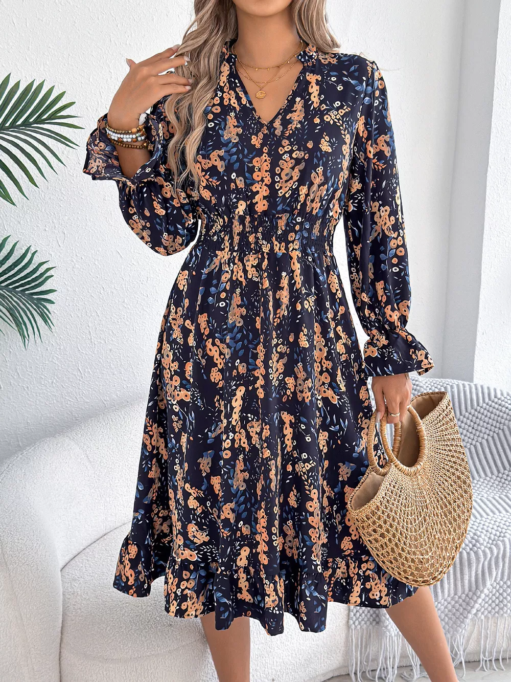 Floral Print Ruffle Hem Flounce Sleeve A-Line Dress, image 13