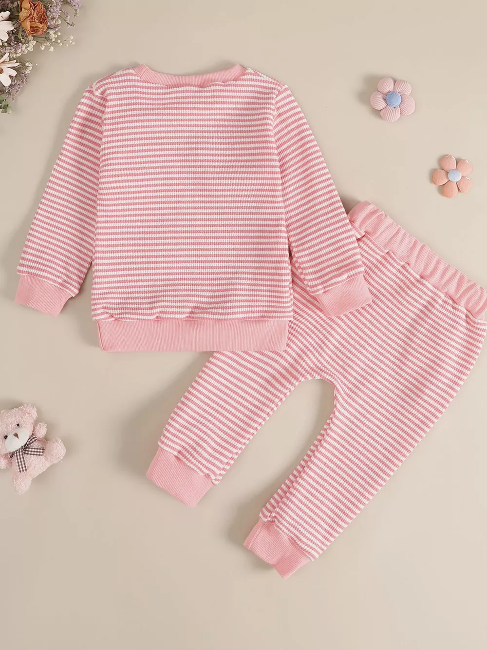 Children's Bow Striped Top and Pants Set, image 6