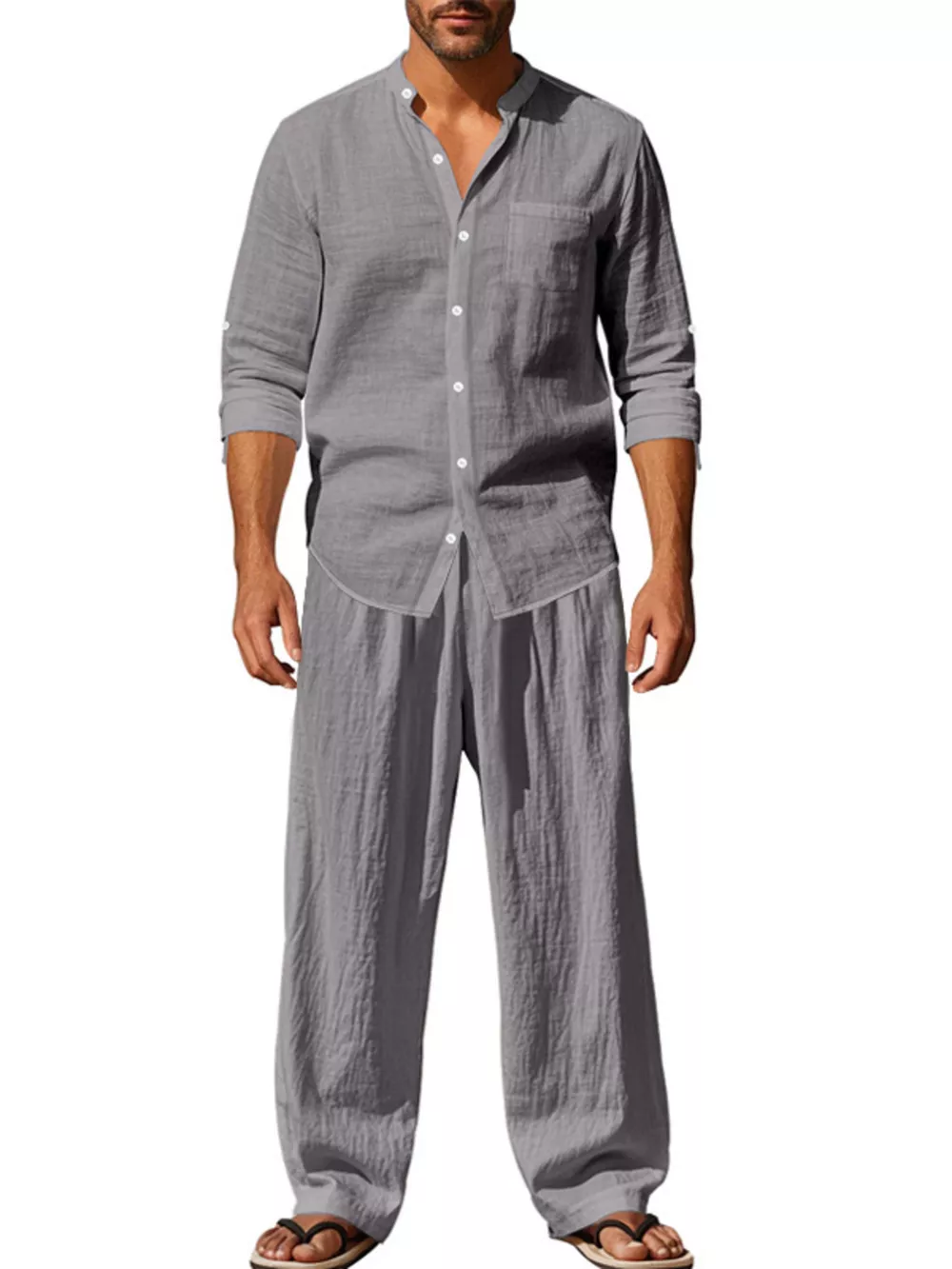 Men's Full Size Button Up Long Sleeve Shirt and Pants Plus Size, image 9