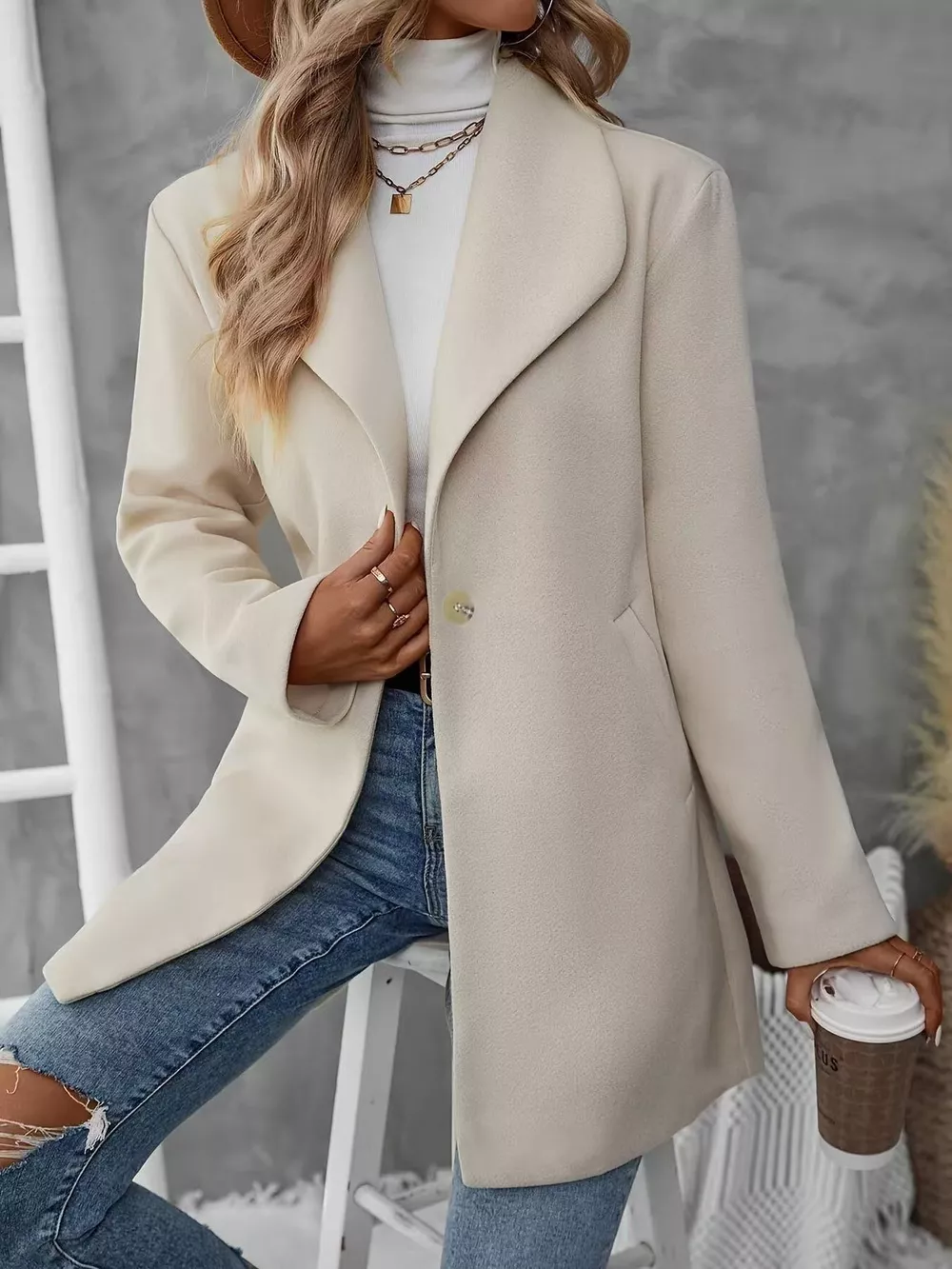 Lapel Collar Single-Button Wool Blend Overcoat, image 3