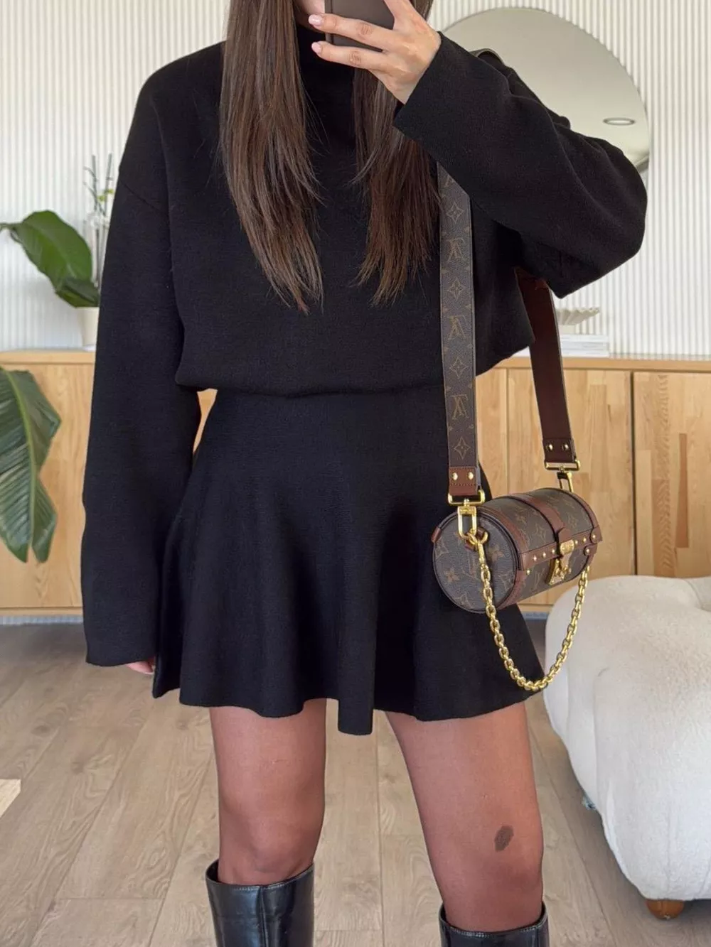 Mock Neck Knit Top and Flared Skirt Set, image 5