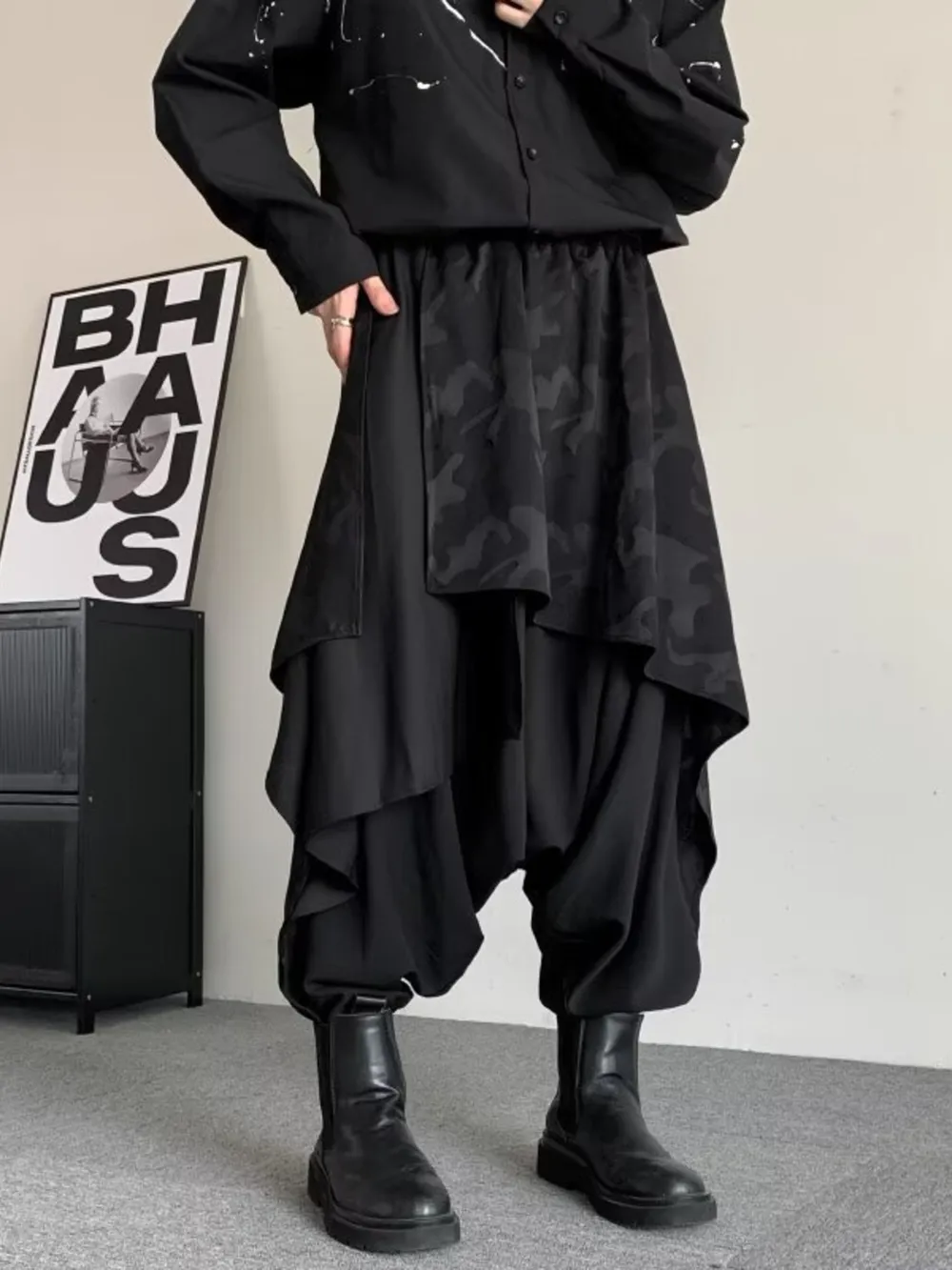 Men's Plus Size Asymmetrical Camo Waist Harem Pants, image 2
