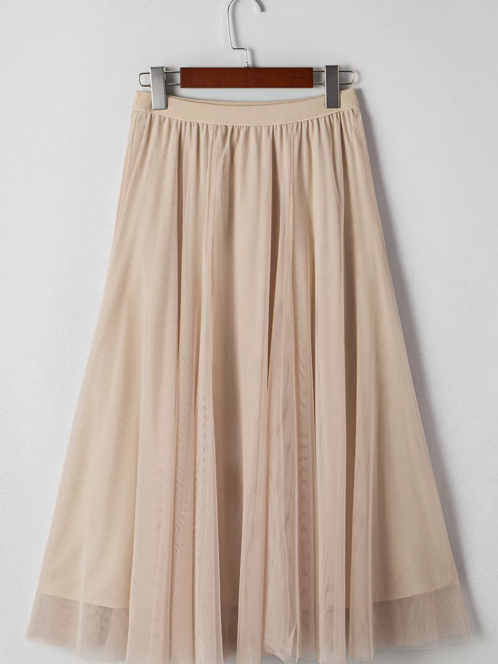 Tulle Mesh Overlay Flared Midi Skirt, image 6