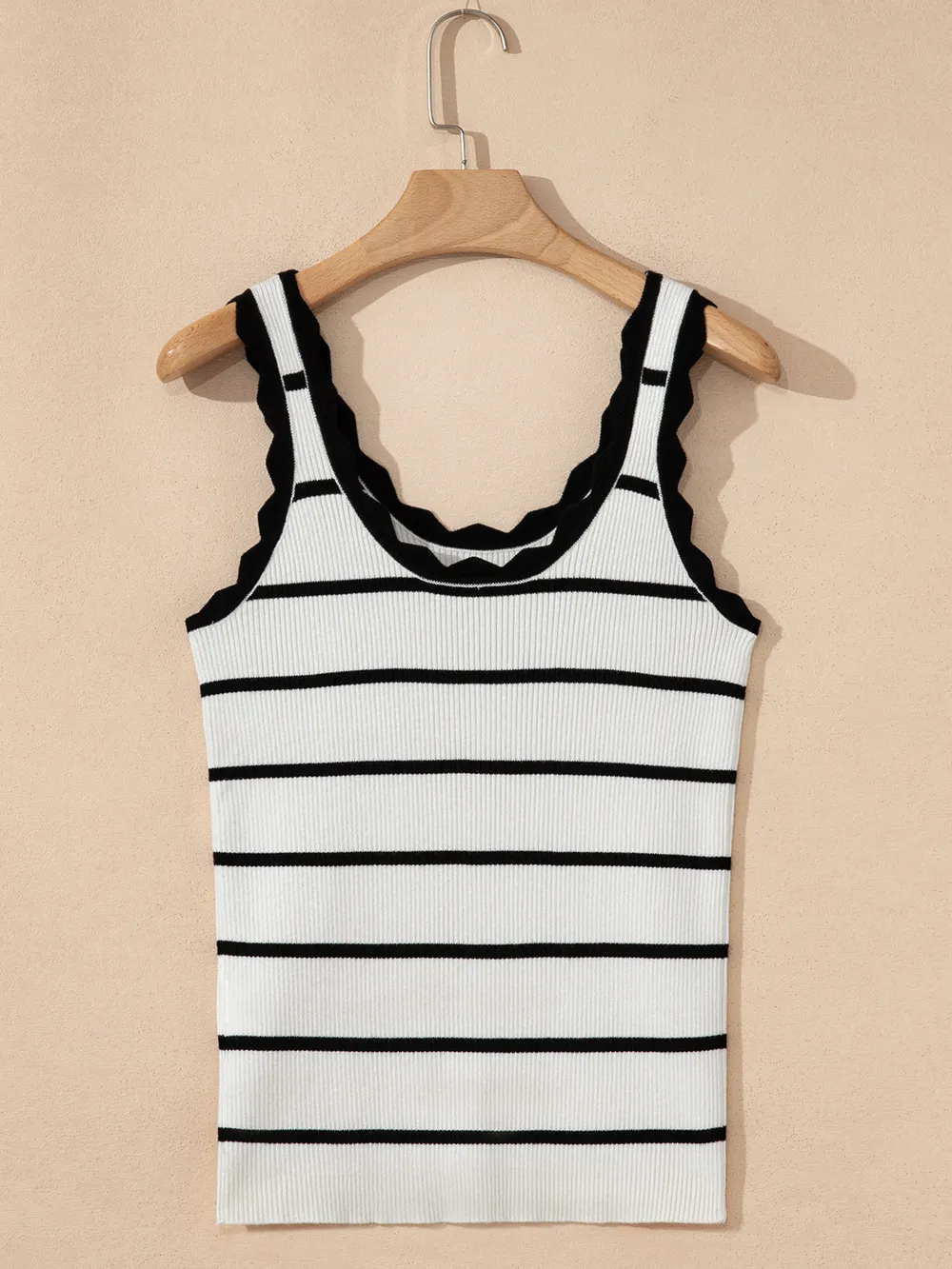 Stripe Scalloped Edge Crew Neck Knit Tank Top, image 18