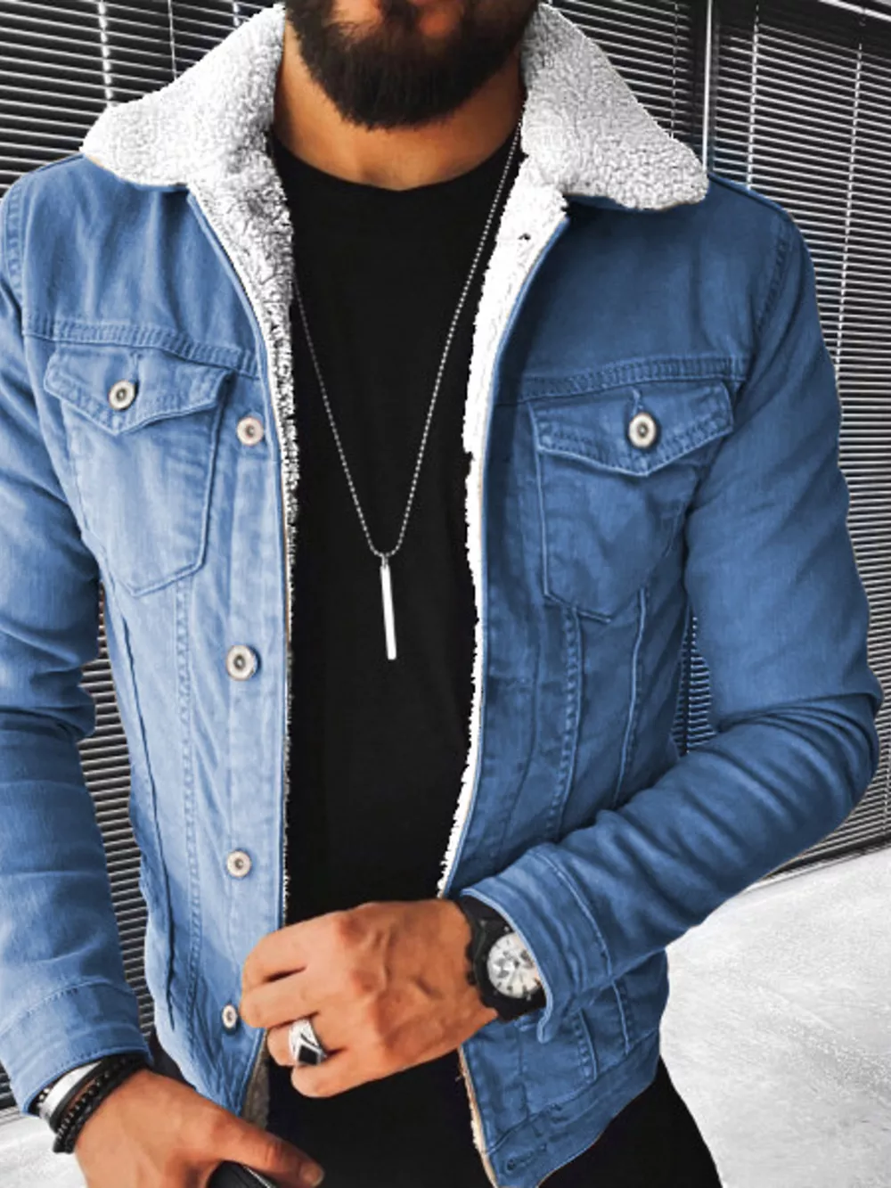 Men's Full Size Sherpa-Lined Denim Jacket Plus Size, image 5