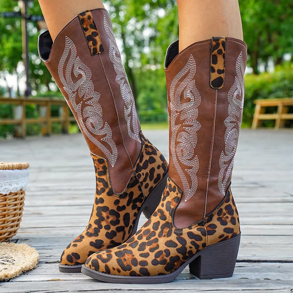 Western Embroidered Mid-Calf Boots, image 5