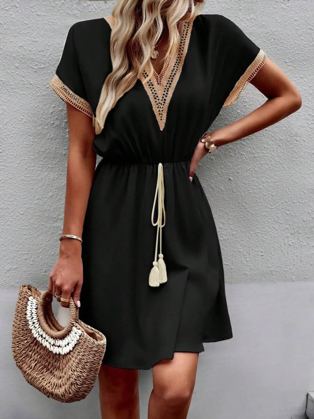 V-Neck Short Sleeve Mini Dress, image 10