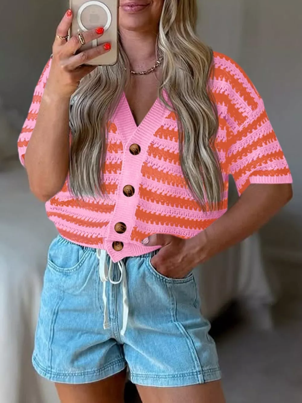 Striped Button Up Cardigan, image 2