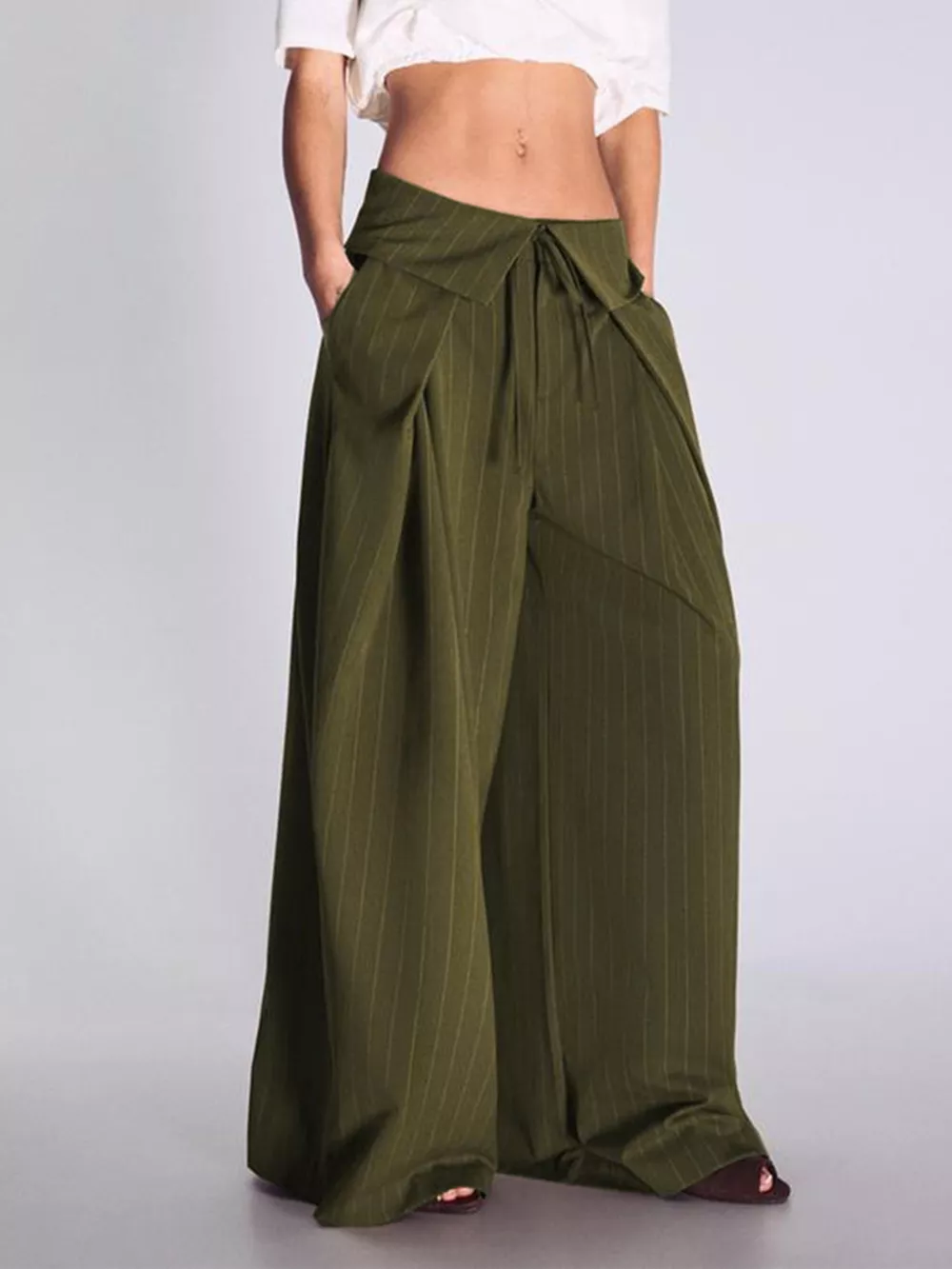 High-Waisted Wide-Leg Pinstripe Pants, image 3