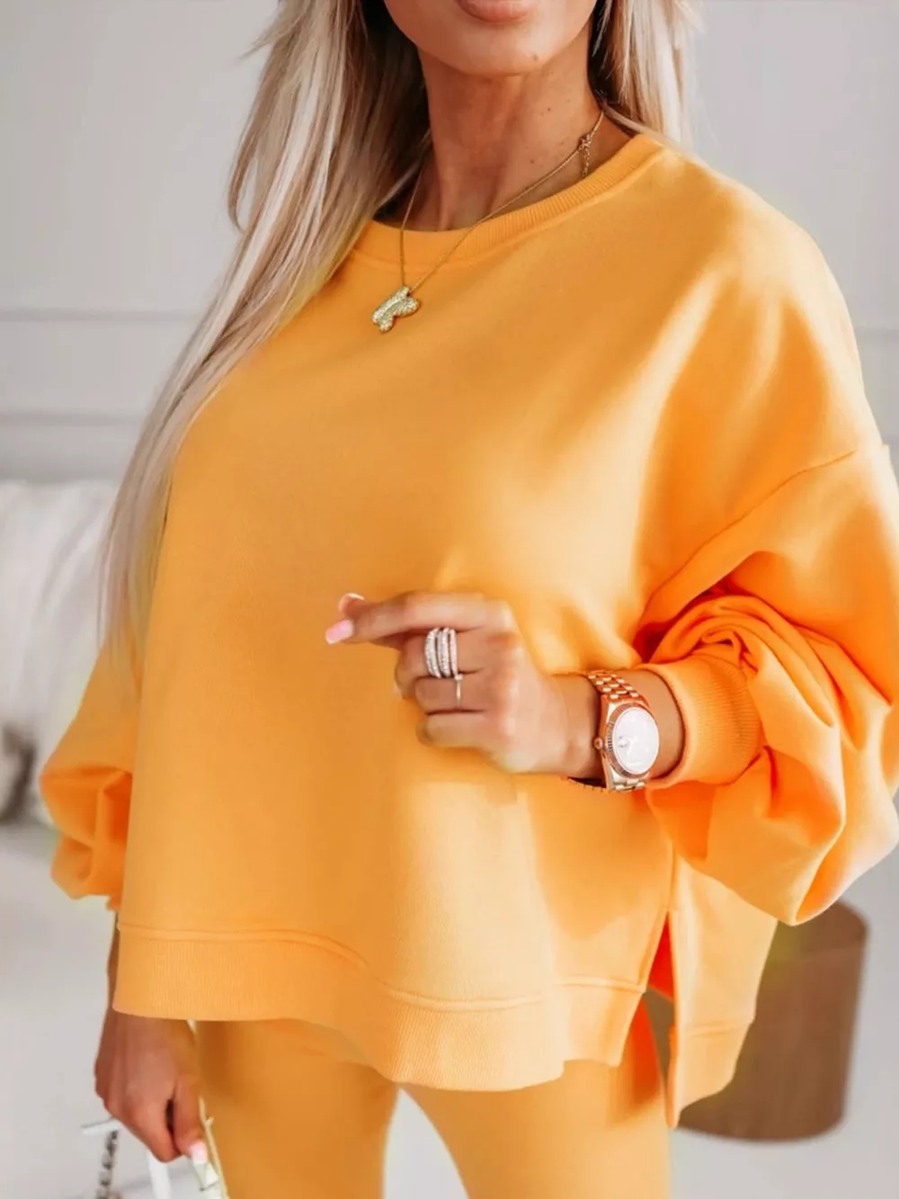 Side Slit Solid Color Oversized Sweatshirt, image 4