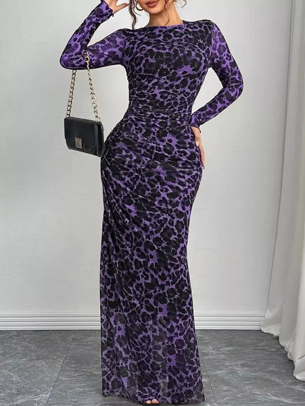 Leopard Ruched Bodycon Maxi Dress, image 13