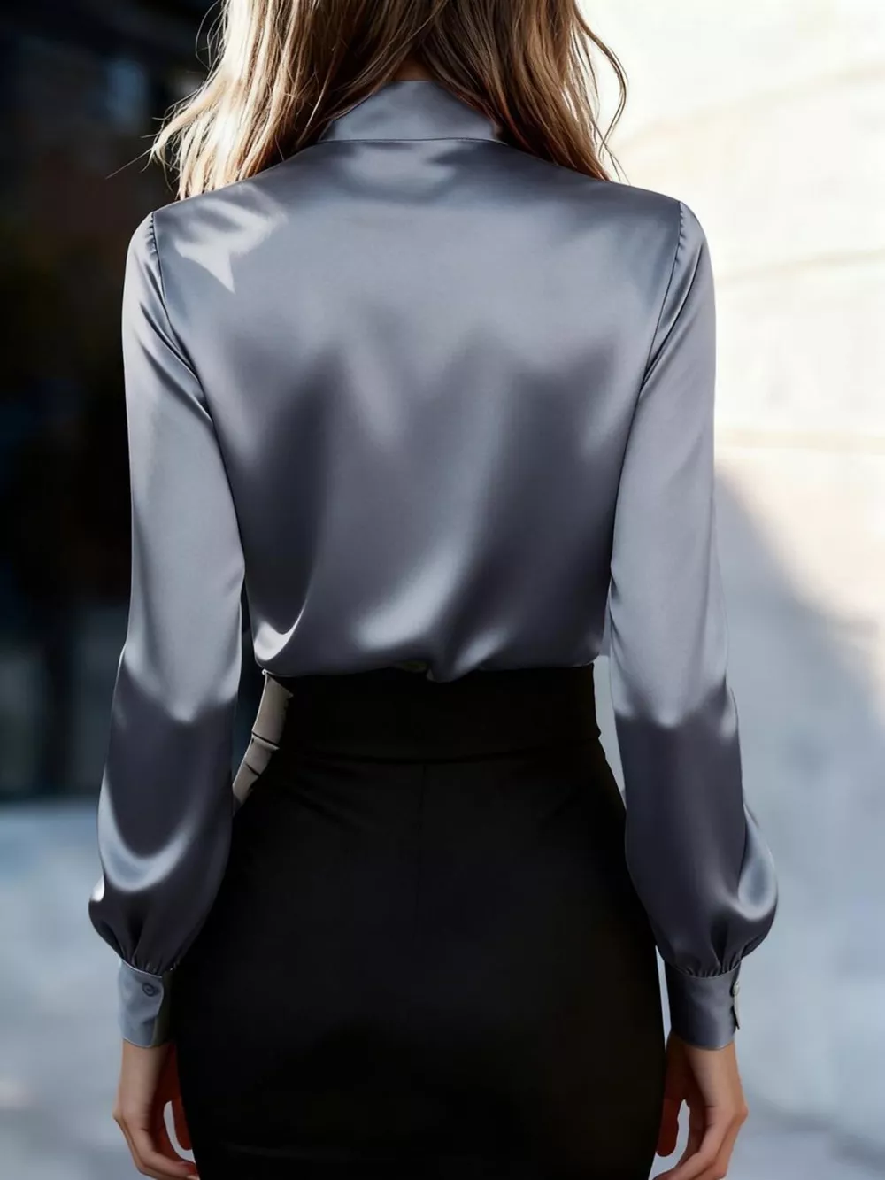 Satin Bow Tie Long Sleeve Blouse, image 3