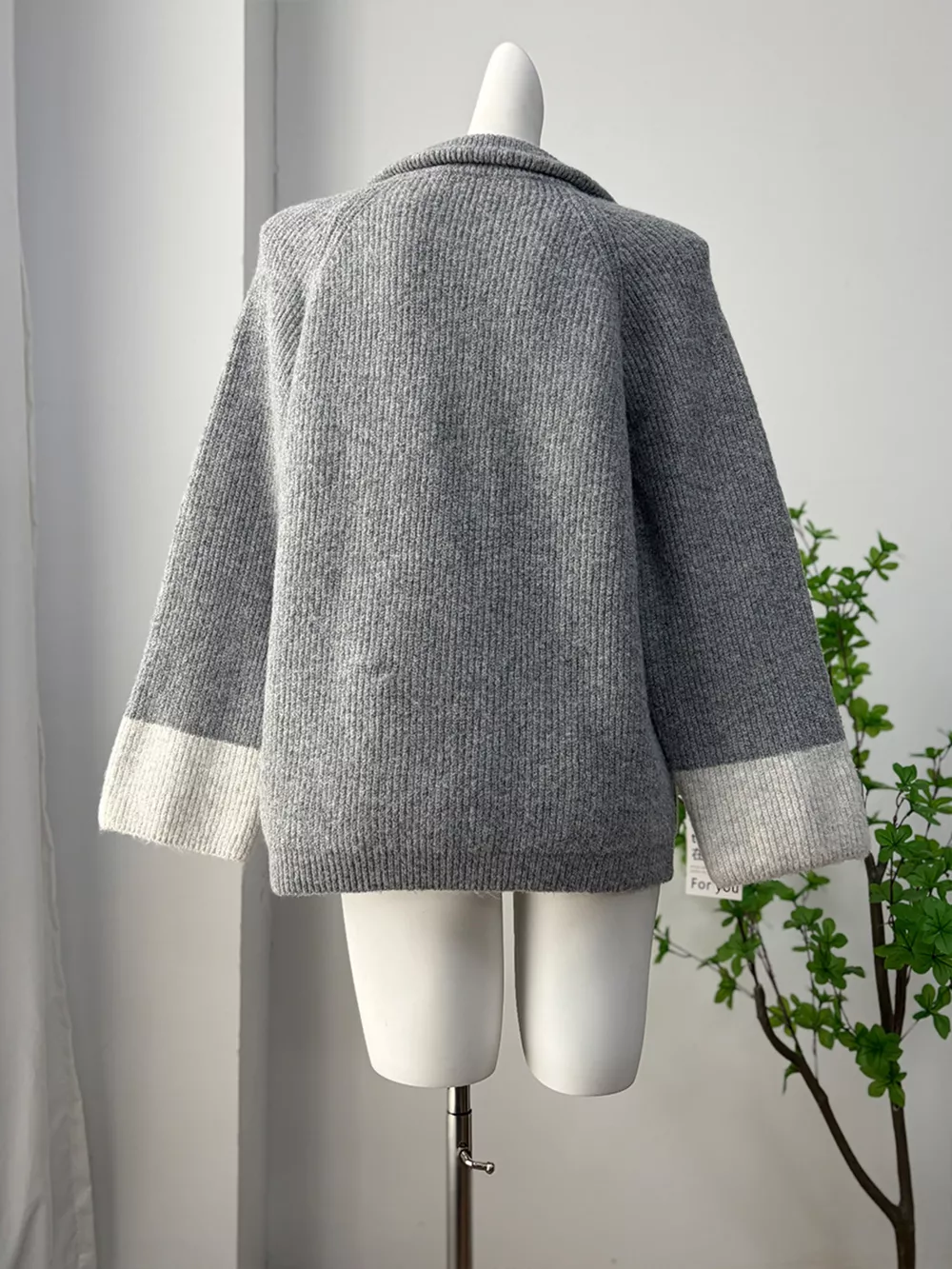Zip-Up Contrast Cuff Cardigan and Pants Sweater Set, image 16