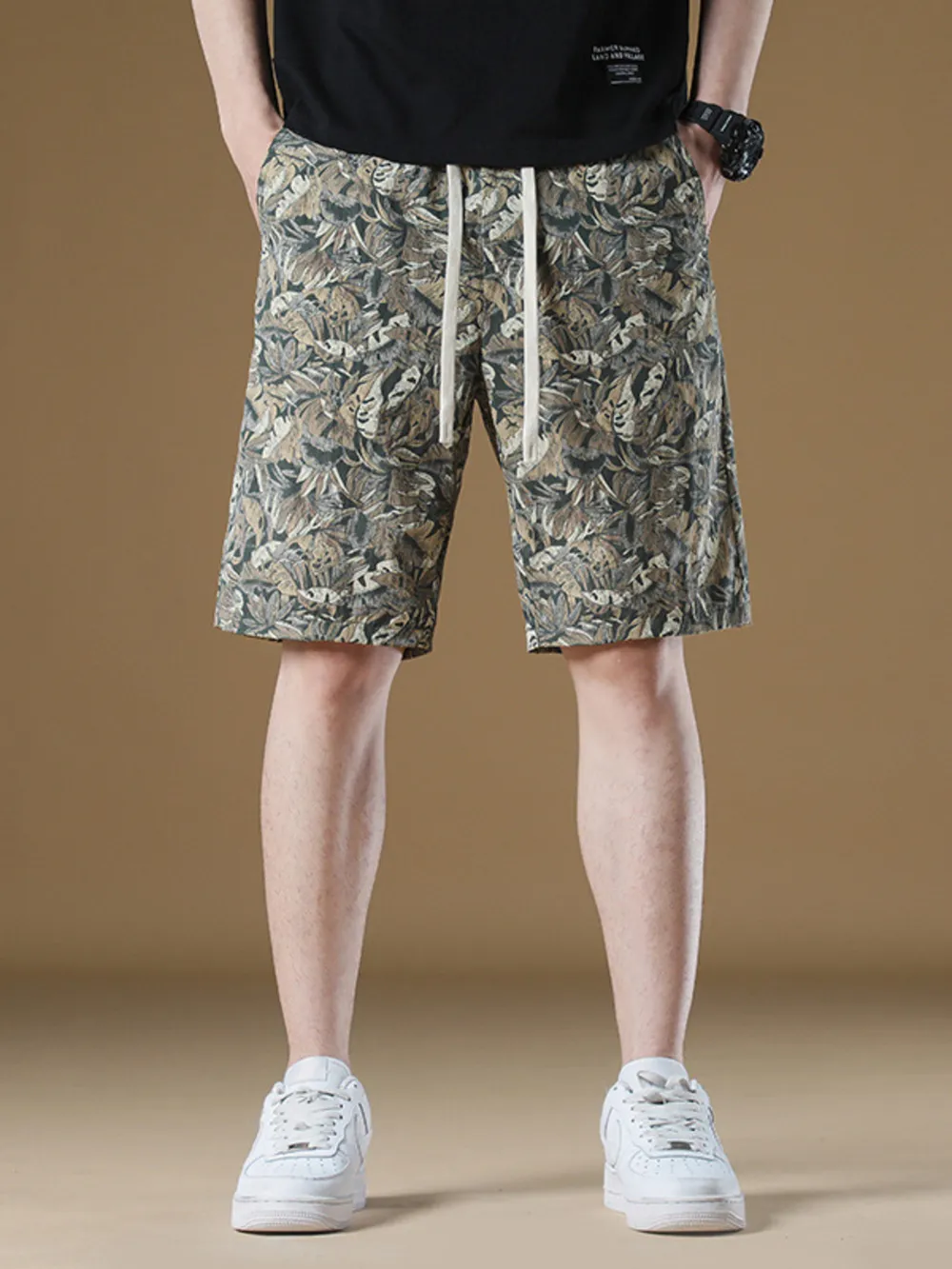 Men's Plus Size Drawstring Printed Wide-Leg Shorts, image 4