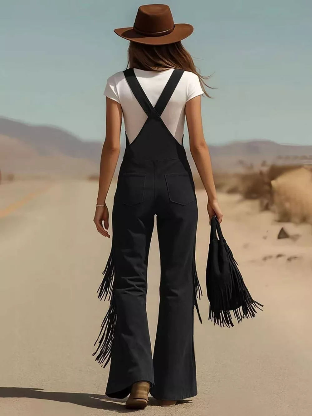 Fringe Detail Flare Leg Overalls, image 6
