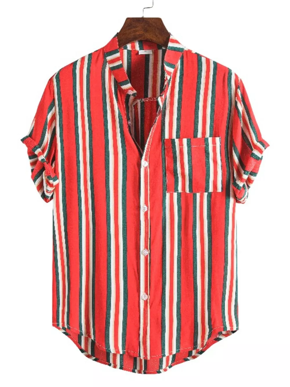 Men's Plus Size Striped Button Up Short Sleeve Shirt, image 5
