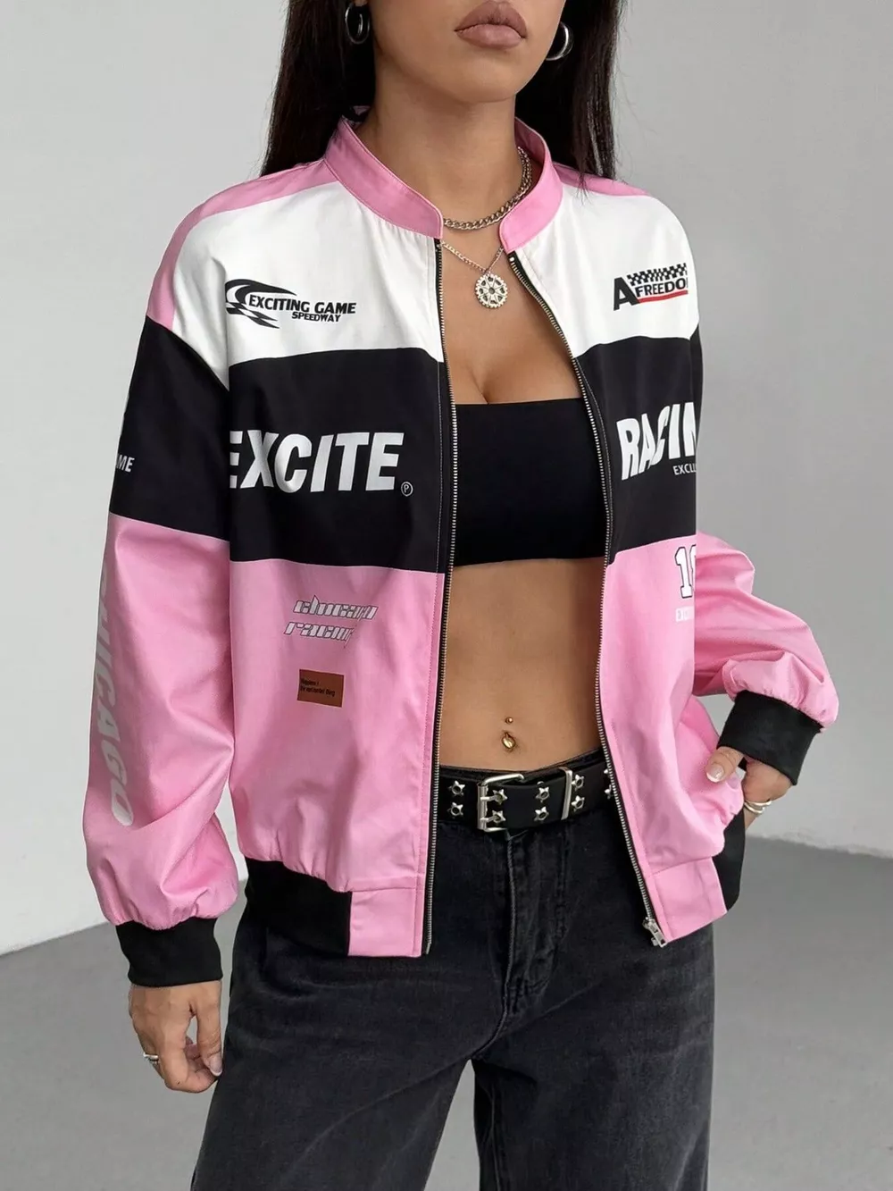 Letter Print Zip Up Jacket, image 17