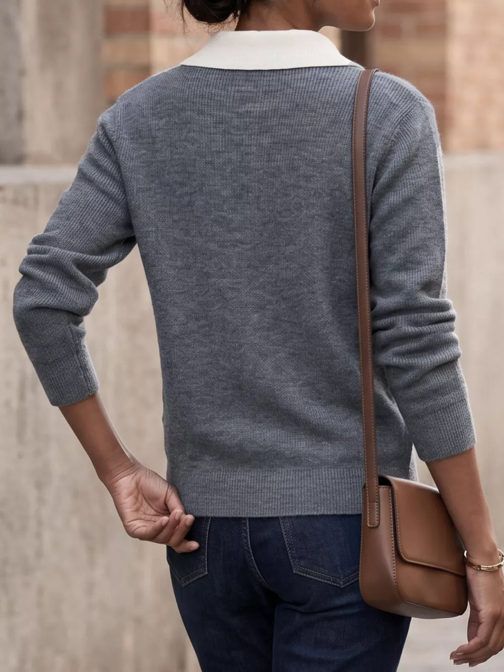 Contrast Collar Quarter Zip Sweater, image 7
