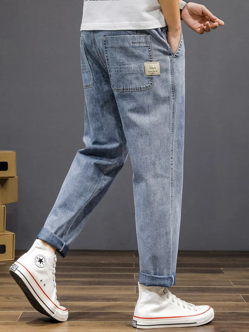 Men's Plus Size Casual Loose Fit Wash Jeans, image 4