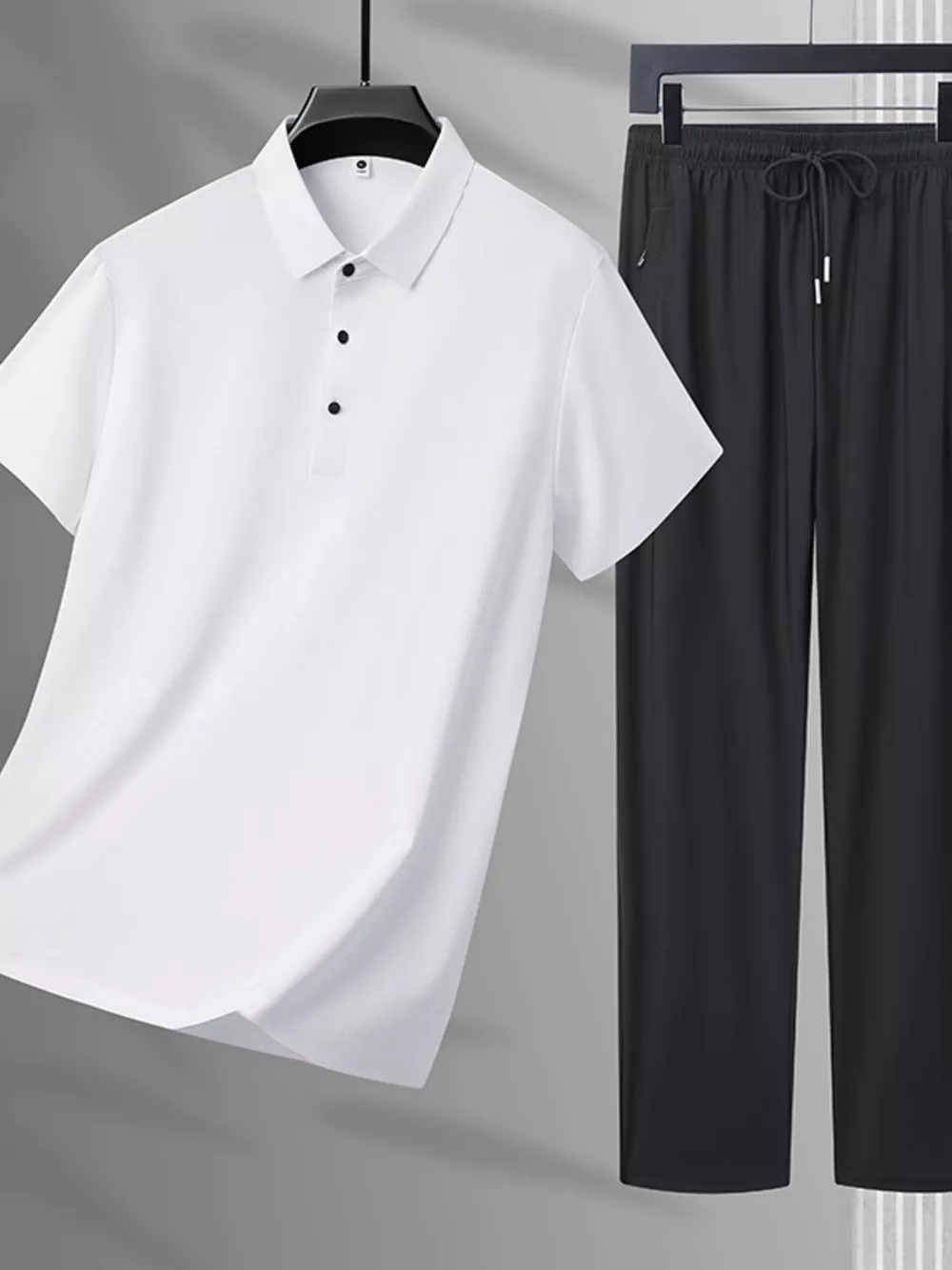 Men's Plus Size Button Detail Polo and Pants Set, image 9