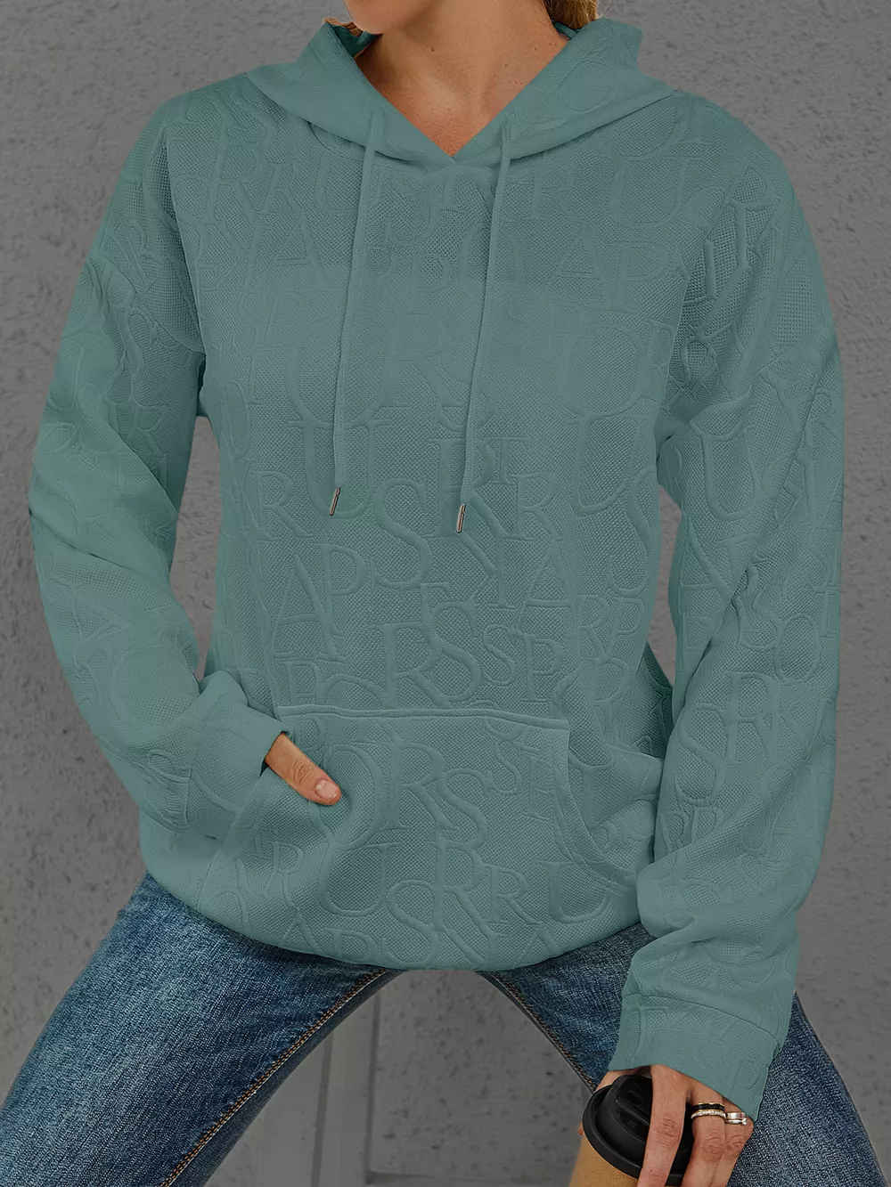 Full Size Embossed Lettering Casual Hoodie Plus Size, image 24