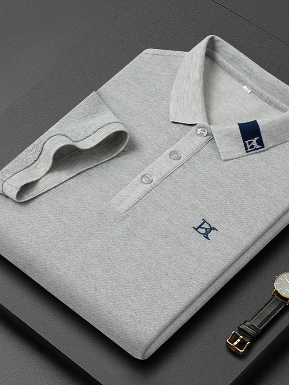 Men's Plus Size Short Sleeve Embroidered Detail Polo, image 5