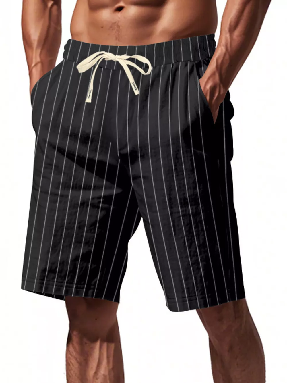 Men's Full Size Striped Drawstring Casual Shorts Plus Size, image 6