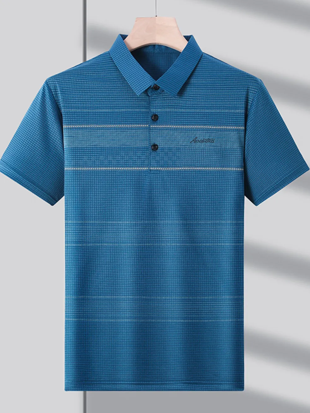 Men's Plus Size Striped Quick-Dry Short Sleeve Polo Shirt, image 6