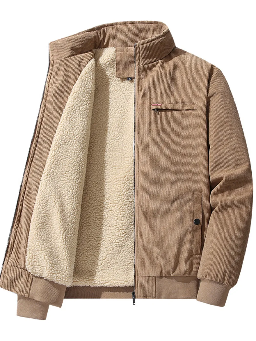 Men's Plus Size Full-Zip Bomber Corduroy Jacket with Sherpa Lining, image 9