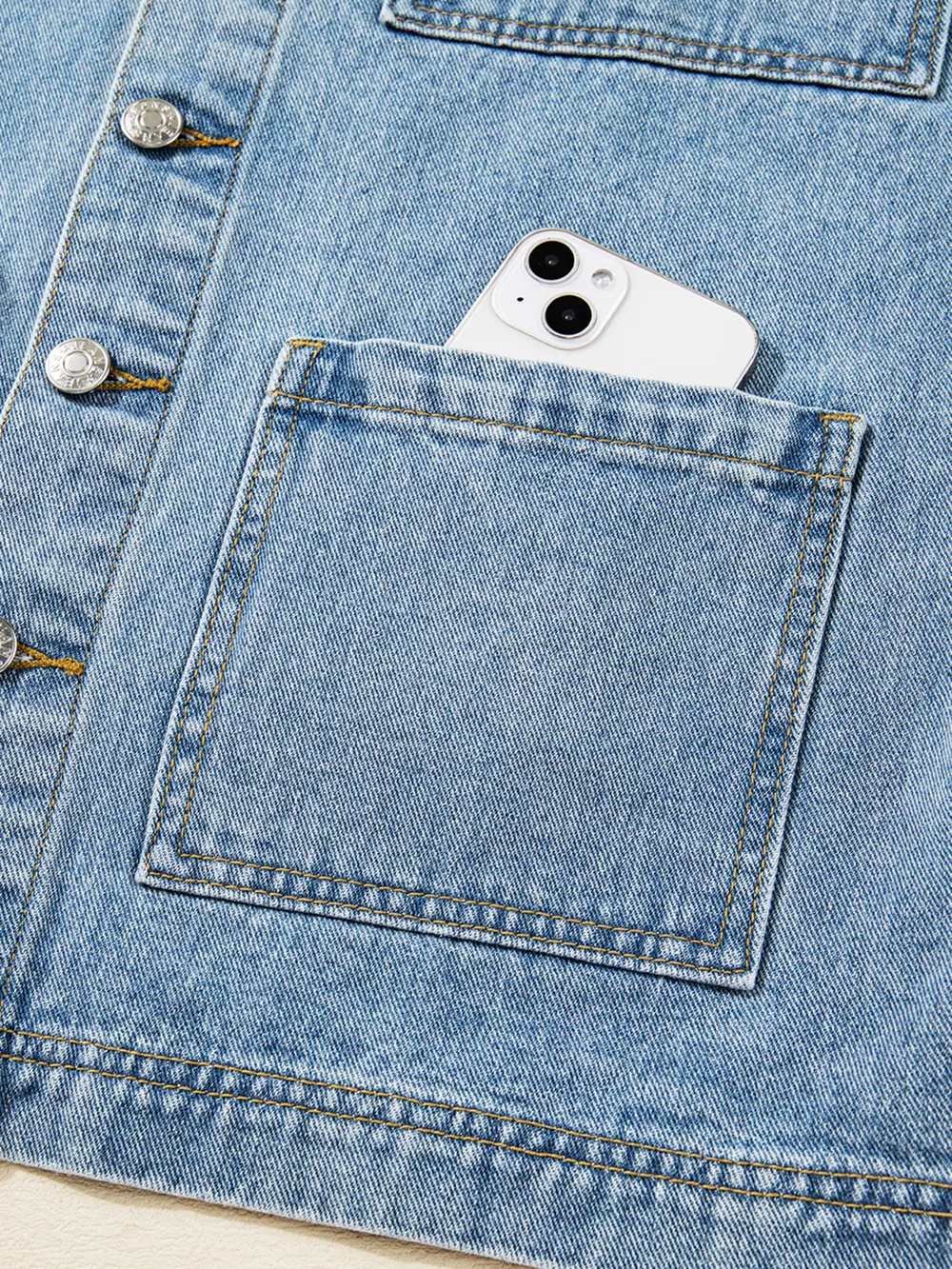 Patched Pockets Side Tie Denim Jacket, image 12