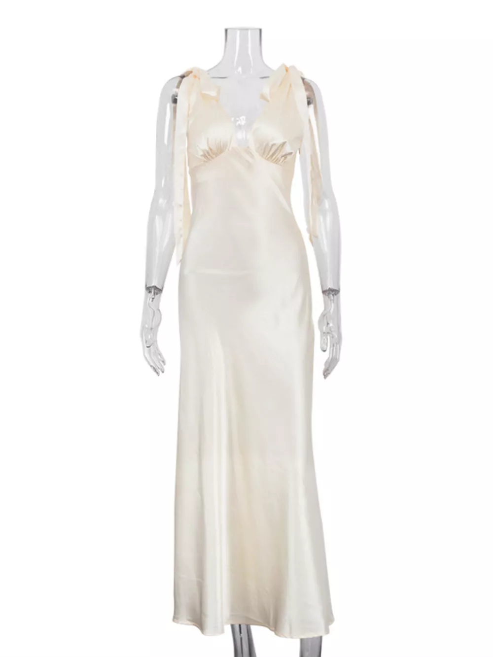 Satin Tie Shoulder Deep V-Neck Dress, image 6